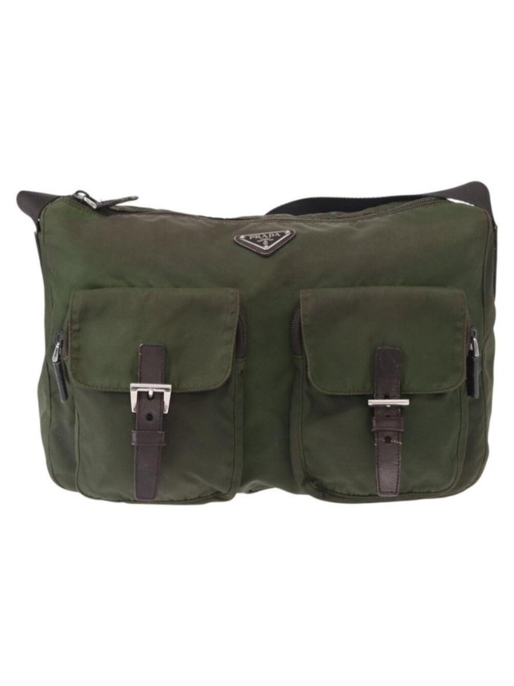 Authentic PRADA Shoulder Bag Nylon Khaki Silver - Picture 9 of 16